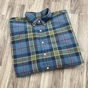 RALPH LAUREN Classic Fit Button Down Blue Plaid Casual Shirt Men's Size XL